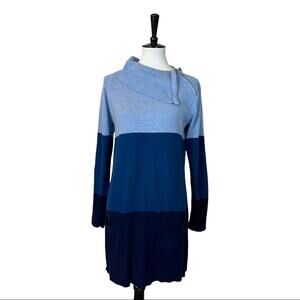 Jeanne Pierre Women's Tunic Sweater Folded Zip Cowl Neck Blue Color Block Size M